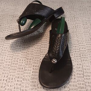 Brighton 'Norma' women's heeled black leather flip flop sandals sz 9 N